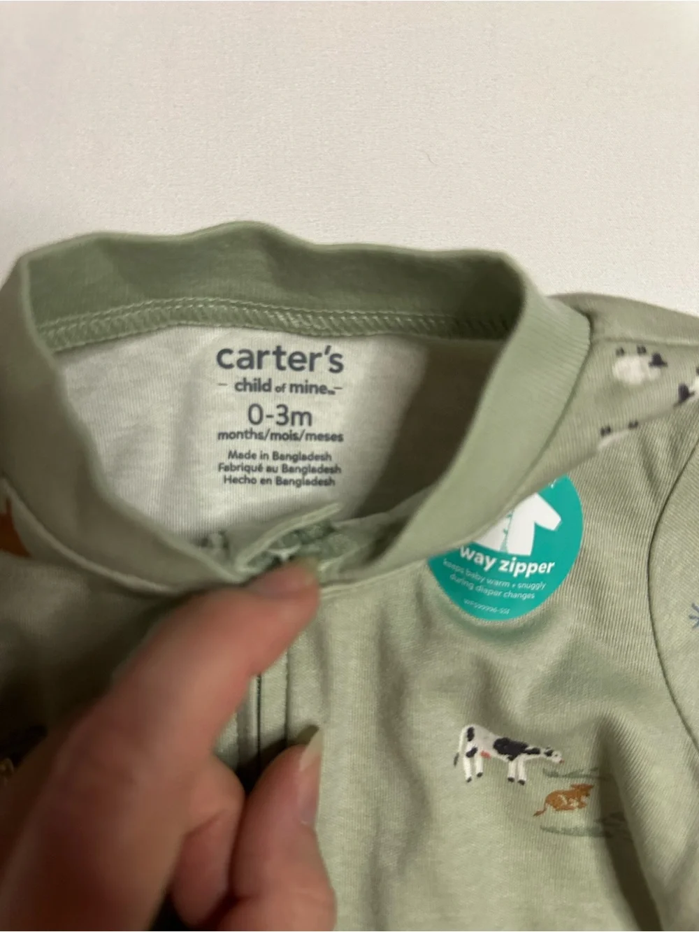 Carter's Green Farm Animal Zip Footed One-Piece